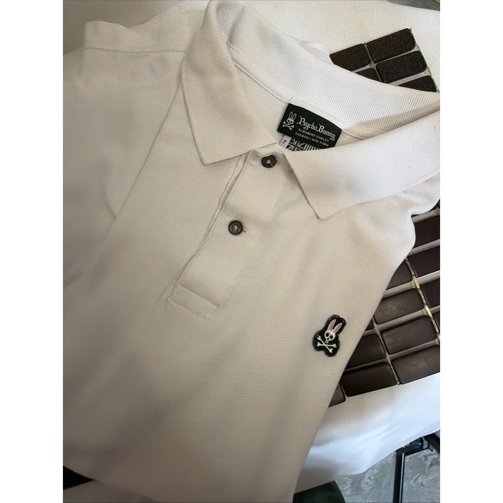 Psycho Bunny White Polo with Black Bunny Logo, price is firm
